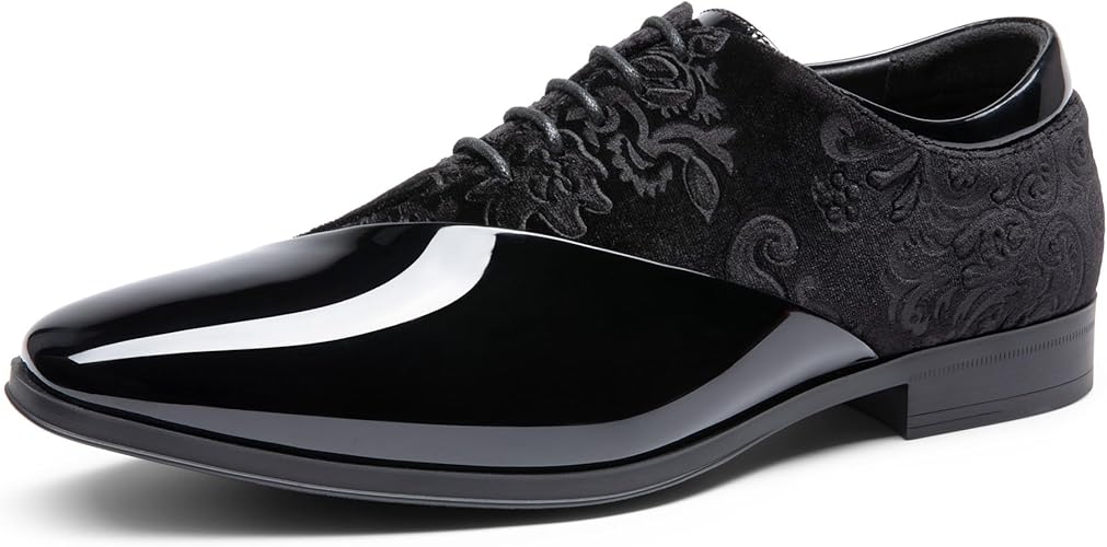 Bruno Marc Men's Dress Tuxedo Shoes Classic Patent Velvet Lace-up Formal Caden Oxford