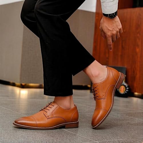 Mofri Men's Oxford Suede Shoes, Wingtip Dress Shoes for All Occasions, Waterproof, Latex Insole, Lace-Up