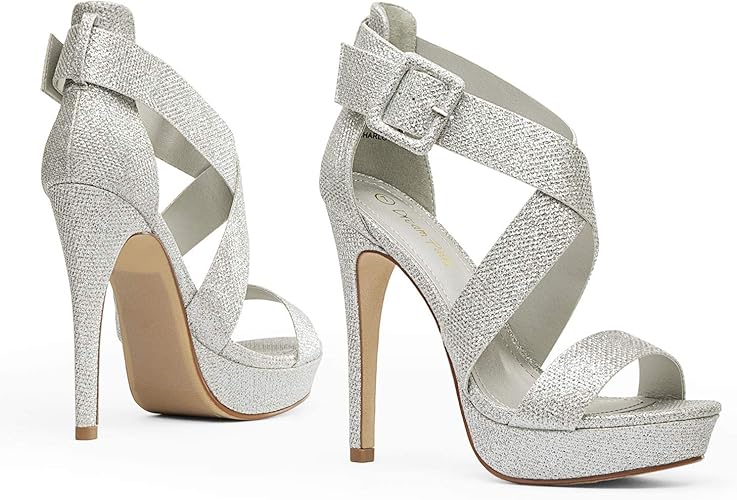 DREAM PAIRS Womens Baby Blue Suede Cross Strap Open Toe High Stilettos Party Pump Platform Heel Sandal, C-Silver/Glitter - 9 (Charlotte)