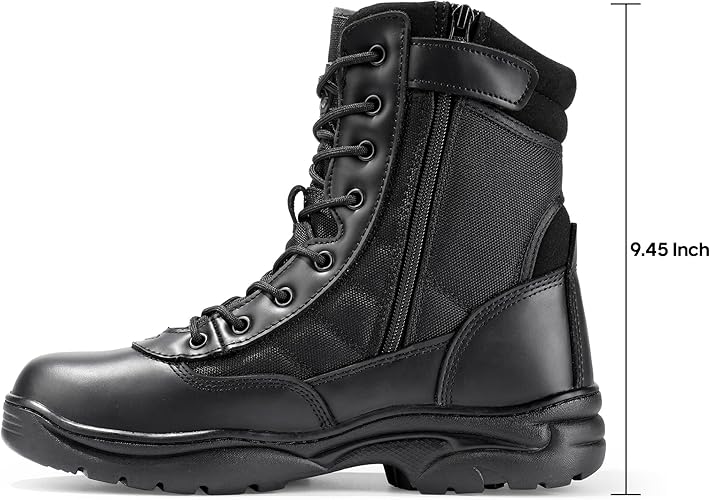 NORTIV 8 Men's Military Tactical Work Boots Side Zipper Leather Motorcycle Combat Boots Trooper