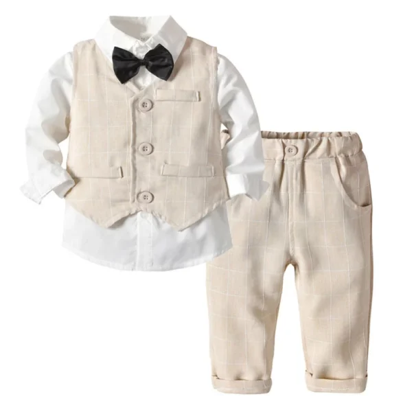 Baby Boy Gentleman Set with Dress Shirt+Bow Tie+Vest and Pants 3PC Set