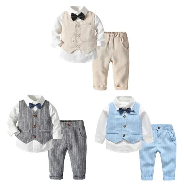 Baby Boy Gentleman Set with Dress Shirt+Bow Tie+Vest and Pants 3PC Set