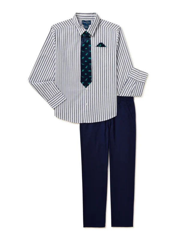 Boys Dress Shirt and Pants with Tie Outfit Set, 3-Piece