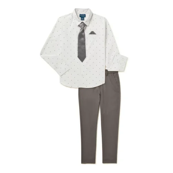 Boys Dress Shirt and Pants with Tie Outfit Set, 3-Piece, Sizes 4-14