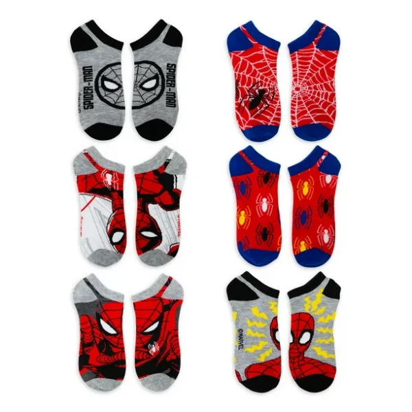 Spider-Man Boys Socks, 6-Pack, No Show Style