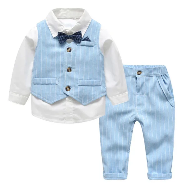 Baby Boy Gentleman Set with Dress Shirt+Bow Tie+Vest and Pants 3PC Set